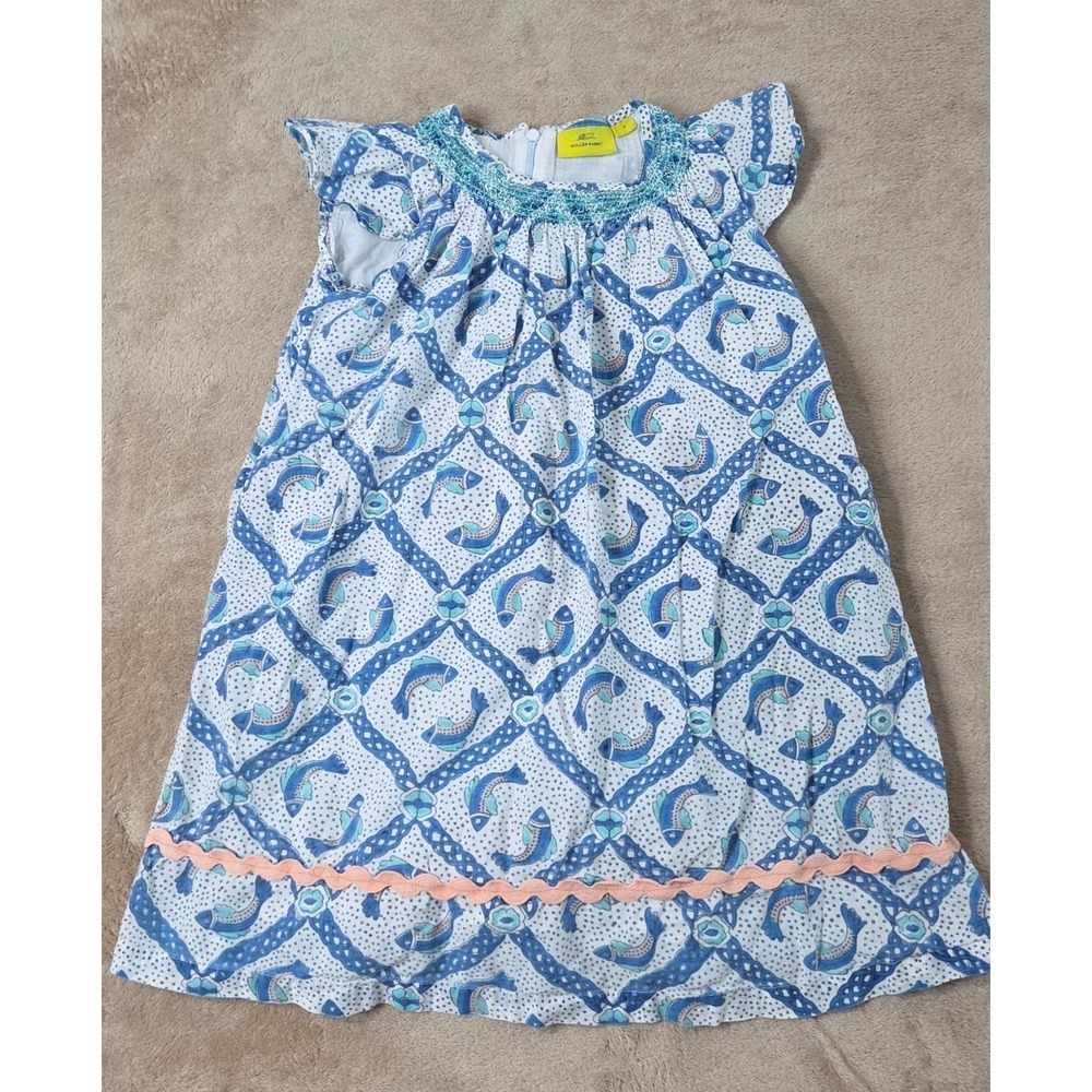 Roller Rabbit Girls Blue Fish Graphic Smocked Sundress Size 6